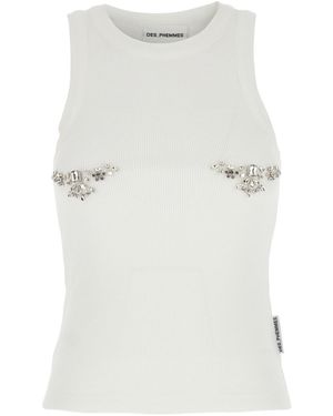 Des Phemmes Top Con Decorazioni Con Cristalli Sul Fronte - Bianco