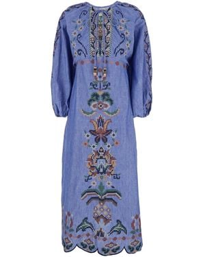 chambray and lace dress Martha Embroidered Chambray Dress Blue / S main image 0