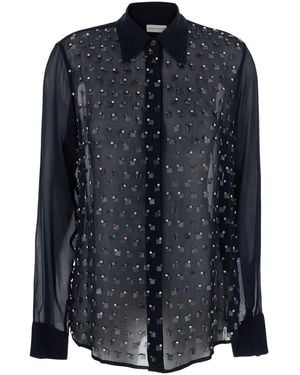 Dries Van Noten Shirt With Pointed Collar And All-Over Crystal Application - Black