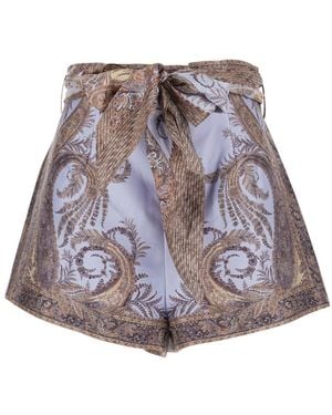 Zimmermann Shorts With Belt And All-Over Paisley Print - Purple