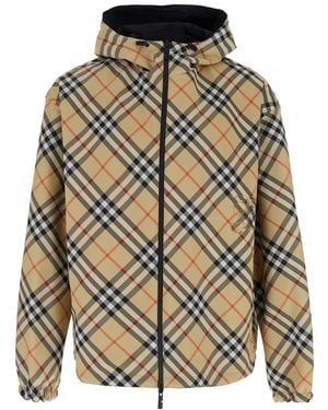 Burberry Reversible Jacket Check Motif Polyester Coat - Gray