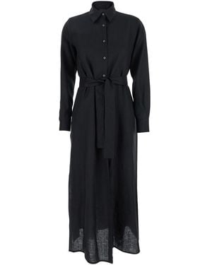 Le Plain Dress With Classic Collar And Adjustable Skirt - Black
