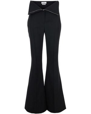 McQueen Flared Pants With Foldover Waist - Black