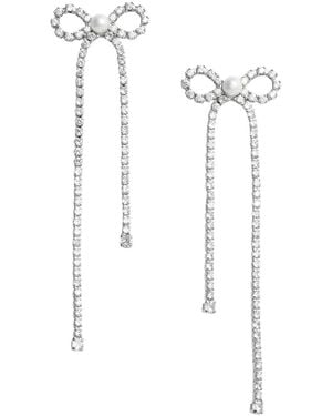 Self-Portrait Coloured Pendant Earings With Bow Detail And All-Over Crystal Embellishments - White