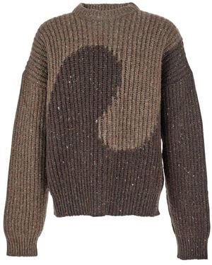 ERL Knit Crewneck Sweater With Bicolor Motif - Brown