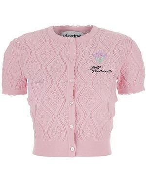 Self-Portrait Top Pointelle Knit' With Short Sleeves - Pink