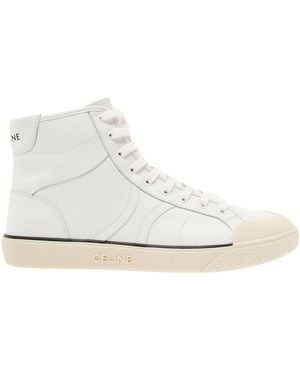Celine Mid-Top Trainers With Contrasting Logo Print - White