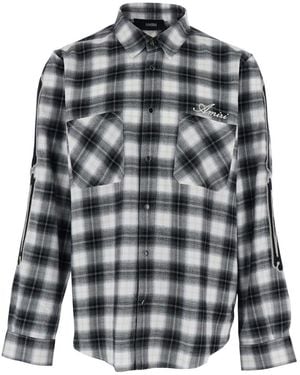 Amiri Shirt With Classic Collar And All-Over Check Motif - Gray