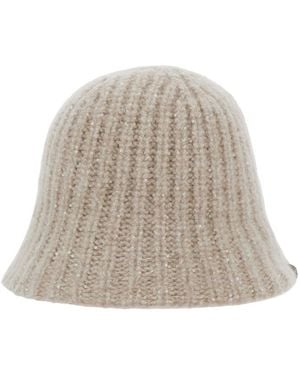 Brunello Cucinelli Cappello Con Lavorazione A Maglia E Filato Diamanta - Bianco