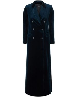 Le Plain Long Double-Breasted Coat With Peak Revers - Blue