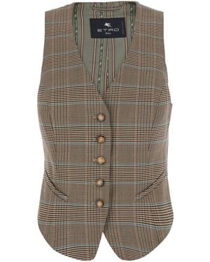 Etro Single-Breasted Vest With V-Neck And Prince Of Wales Motif - Grey