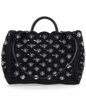 Rabanne Handbag With Weaving And All-Over Disc Details - Black