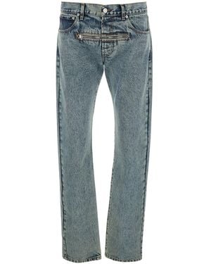 JORDANLUCA Jeans With Belt Loops And Front Zip Pocket - Blue