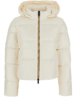 Burberry Puffer Jacket With High Collar And Front Zip Closure In - Natural