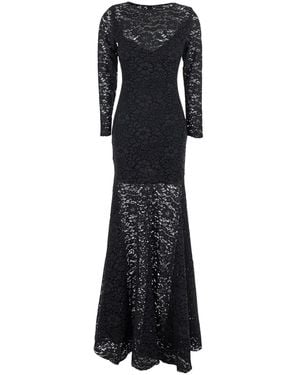 Plain Maxi Dress With Rear Concealed Zip Closure And All-Over Em - Black