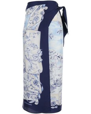 Ferragamo Skirt Silk Wraparound - Blue