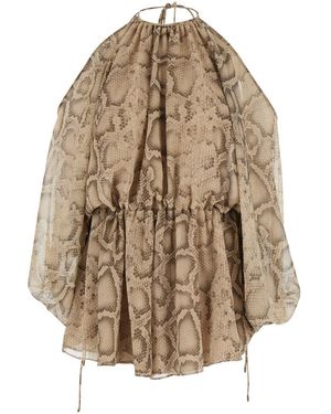 ANDAMANE Python Print Blouse With Fabric Knot Closure For Wo - Natural