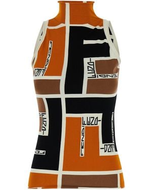 Fendi Patterned Top With A Stand-up Collar, - Multicolor