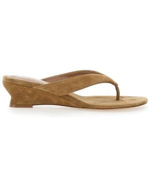 Le Monde Beryl Wedges With Slip-On Design And Embossed Logo On T - Brown