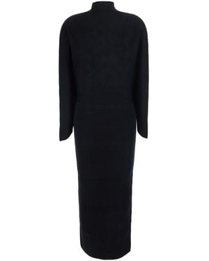 Semicouture Midi Knit Dress With V-Neck And Long Sleeves - Black