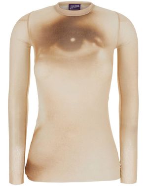Jean Paul Gaultier T-Shirt Con Stampa "Face" E Maniche Lunghe In - Neutro