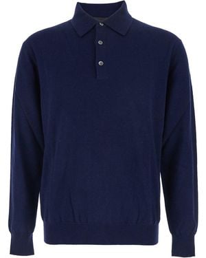Le Plain Maglia Con Colletto Stile Polo E Maniche Lunghe - Blu