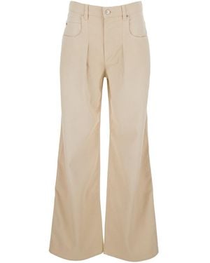 Isabel Marant 'Rodayna' Jeans With Logo Patch On The Rear And Wide Leg - Natural