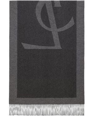 Saint Laurent Sciarpa Con Maxi Logo Lettering E Orlo Sfrangiato - Nero