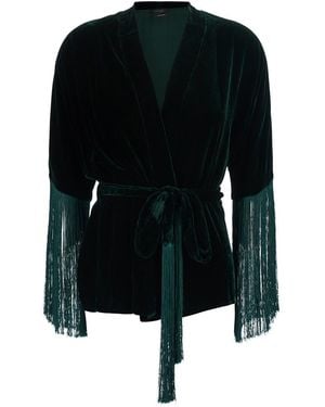 Antonelli Cardigan Con Cintura Annodabile E Frange Applicate Sui Bordi - Nero