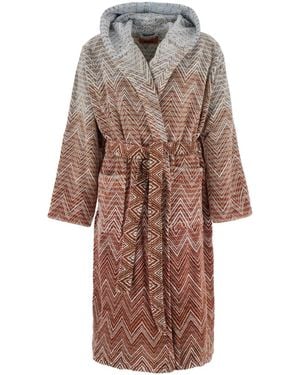 Missoni Hooded Bathrobe With Zigzag Pattern - Red
