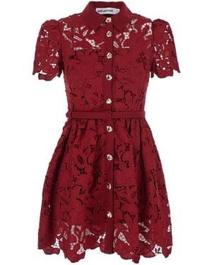 Self-Portrait Mini Dress With All-Over Lace Floral Embroidery - Red