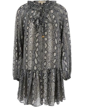 MICHAEL Michael Kors Crewneck Mini Dress With Snakeskin Print - Gray