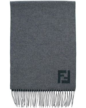 Fendi Sciarpa Con Orlo Sfrangiato E Ricamo Ff Sul Fronte - Grigio