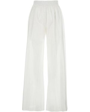 Plain Trousers With Elastic Waist And Sheer Design - White