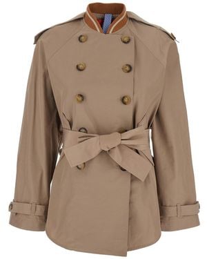 ..,merci Double-Breasted Trench Coat With Waist Belt - Brown