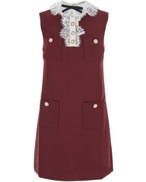 Self-Portrait Dress Mini With Lace Collar And Long Sleeves In - Purple
