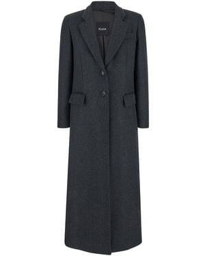 Plain Single-Breasted Long Coat With Notched Revers - Black