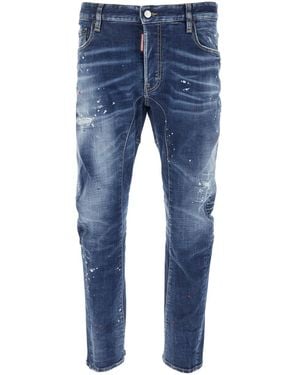 DSquared² Jeans With Logo Patch On The Rear And All-Over Paint-Splatter Print Effect - Blue