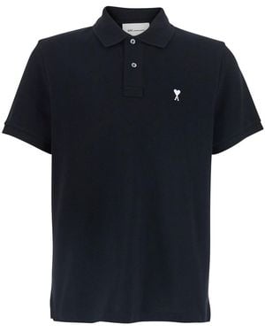 Ami Paris Polo Shirt With Ami De Coeur Logo Embroidered On The F - Blue