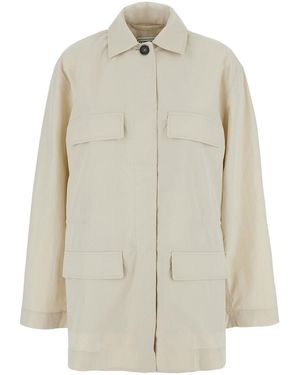 TOTEME Collared Drawstring Jacket Organic Cotton - White