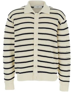 DUNST Cardigan A Maglia Con Colletto Ampio E Motivo A Righe All-Over I - Grigio