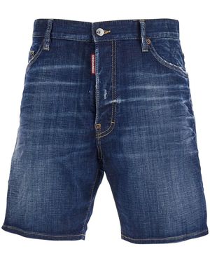 DSquared² Shorts With Logo Patch On The Back And Ripped Details On The Back - Blue