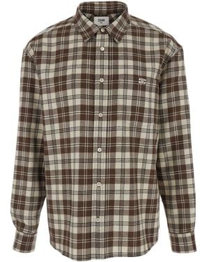 Celine Camicia Con Motivo A Quadri E Logo Triomphe Ricamato Sul Fronte - Grigio