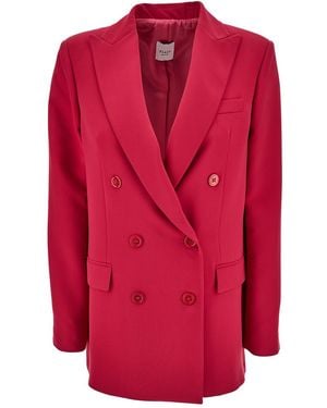 Le Plain Red Double-breasted Jacket With Peaked Revers And Tonal Buttons In Stretch Fabric