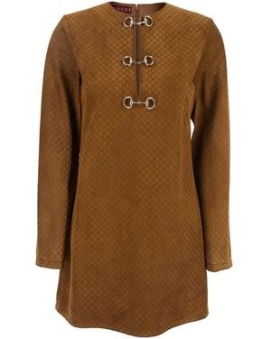 Gucci Gg Suede Mini Dress - Brown