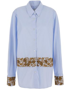 Dries Van Noten Shirt Cheers With Long Sleeves And V-Neck - Blue