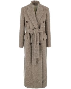 Golden Goose Double-Breasted Coat With Classic Lapels And Belt - Natural