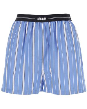MSGM Bermuda Con Vita Elasticizzata Con Logo Lettering E Motivo A Righ - Blu