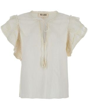 M.A.B.E Top With V-Neck On The Front And Knot Closure - White