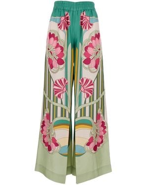 La DoubleJ Palazzo Pants With Floral Print - White